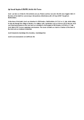 A preview of a PDF biography for Kopka, Jozef